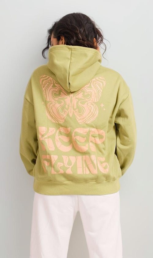 R207767 - Keep Flying Graphic Hoodie - Olive Green