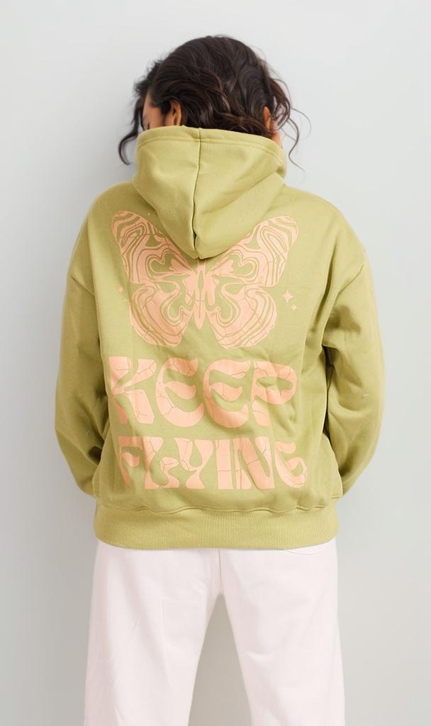 R207767 - Keep Flying Graphic Hoodie - Olive Green