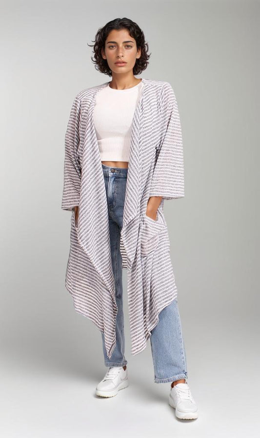 R207770 - Slub Jaquard Open Cardigan - Grey