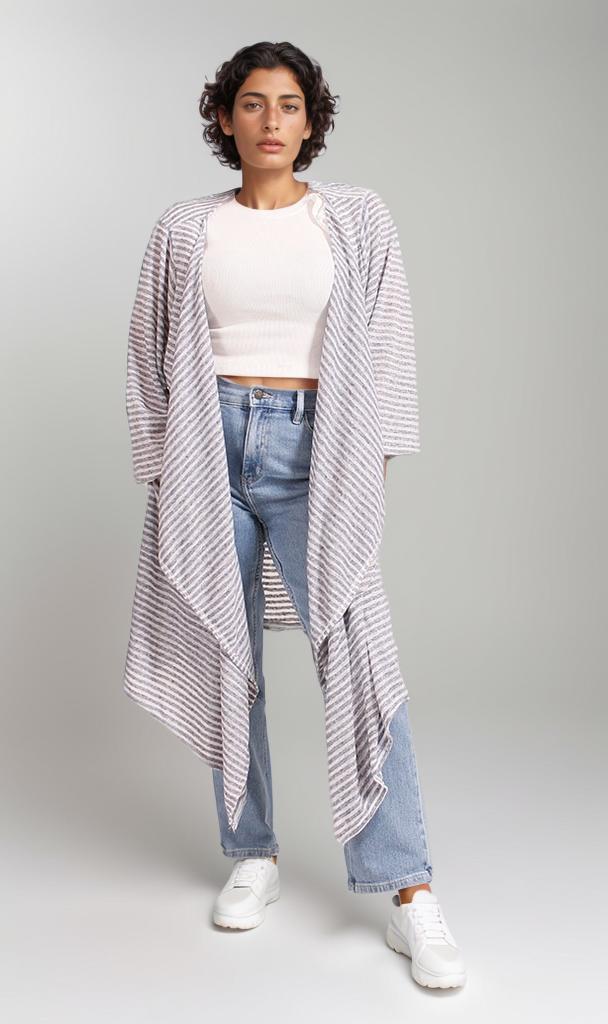 R207770 - Slub Jaquard Open Cardigan - Grey