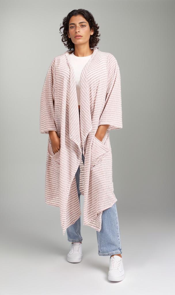 Striped Long Cardigan - Beige