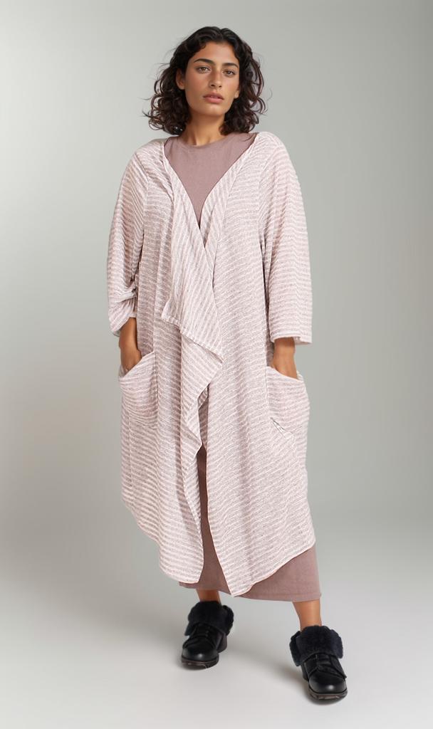 Slub Jaquard Open Cardigan - Pink