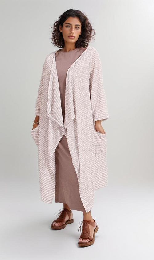 R207772 - Slub Jaquard Open Cardigan - Pink