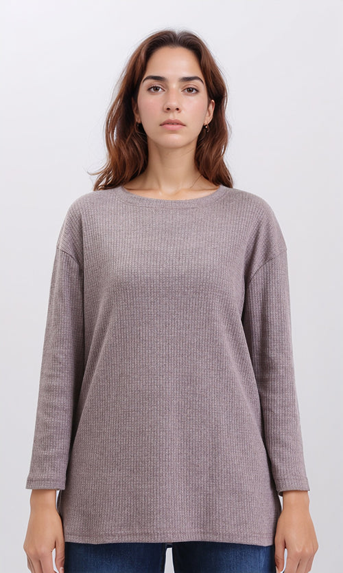 R207777 - Crew Neck Long Sleeves Pullover - Taupe