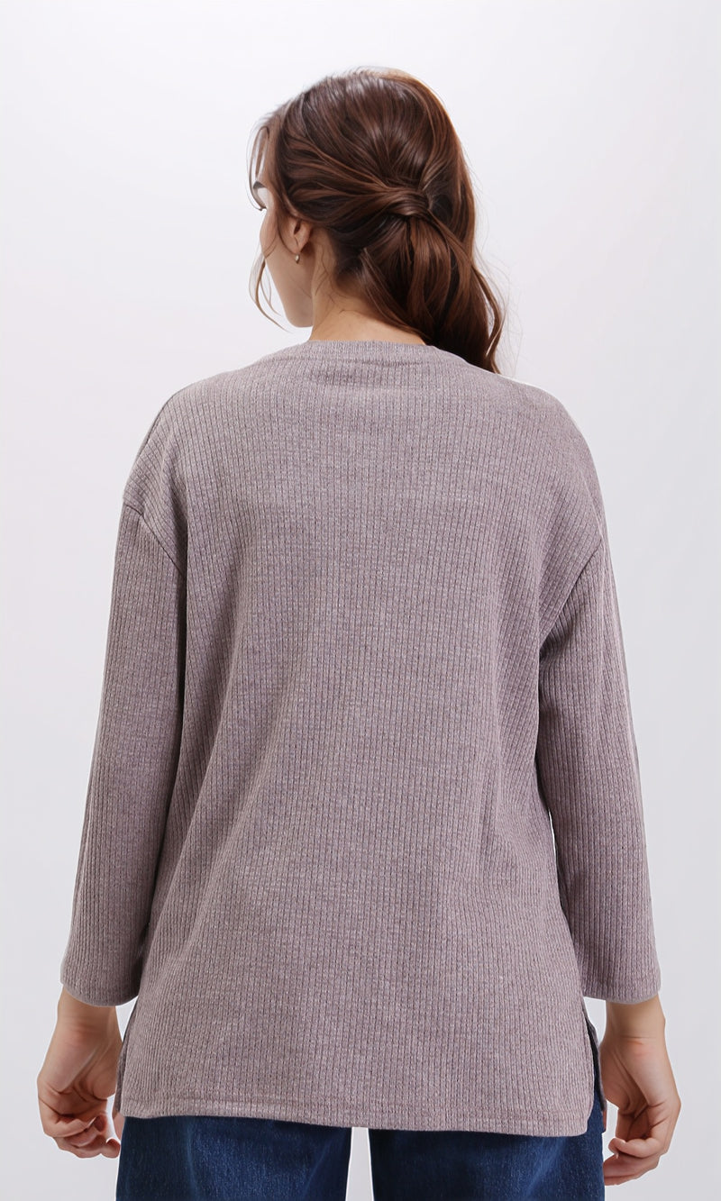 R207777 - Crew Neck Long Sleeves Pullover - Taupe