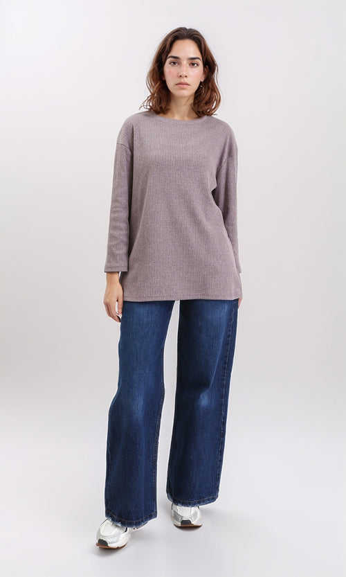 R207777 - Crew Neck Long Sleeves Pullover - Taupe