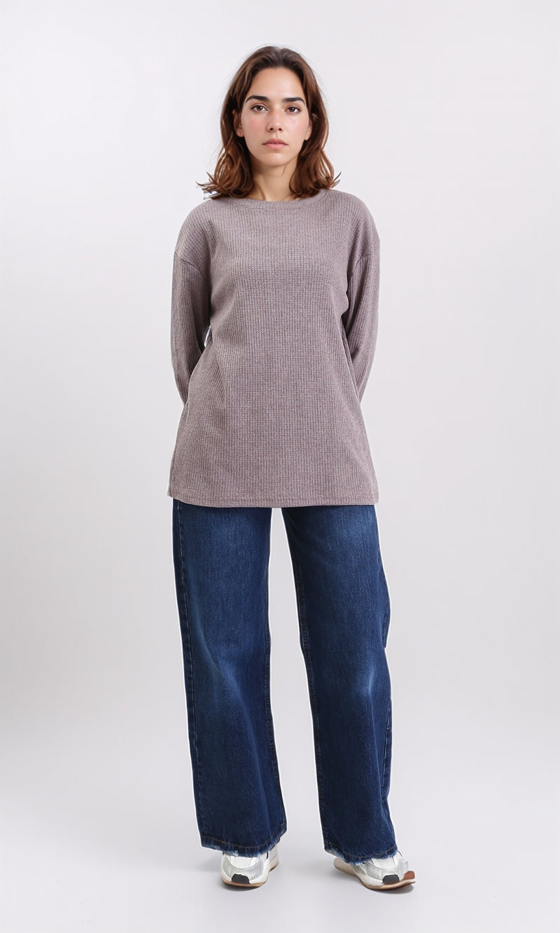 R207777 - Crew Neck Long Sleeves Pullover - Taupe