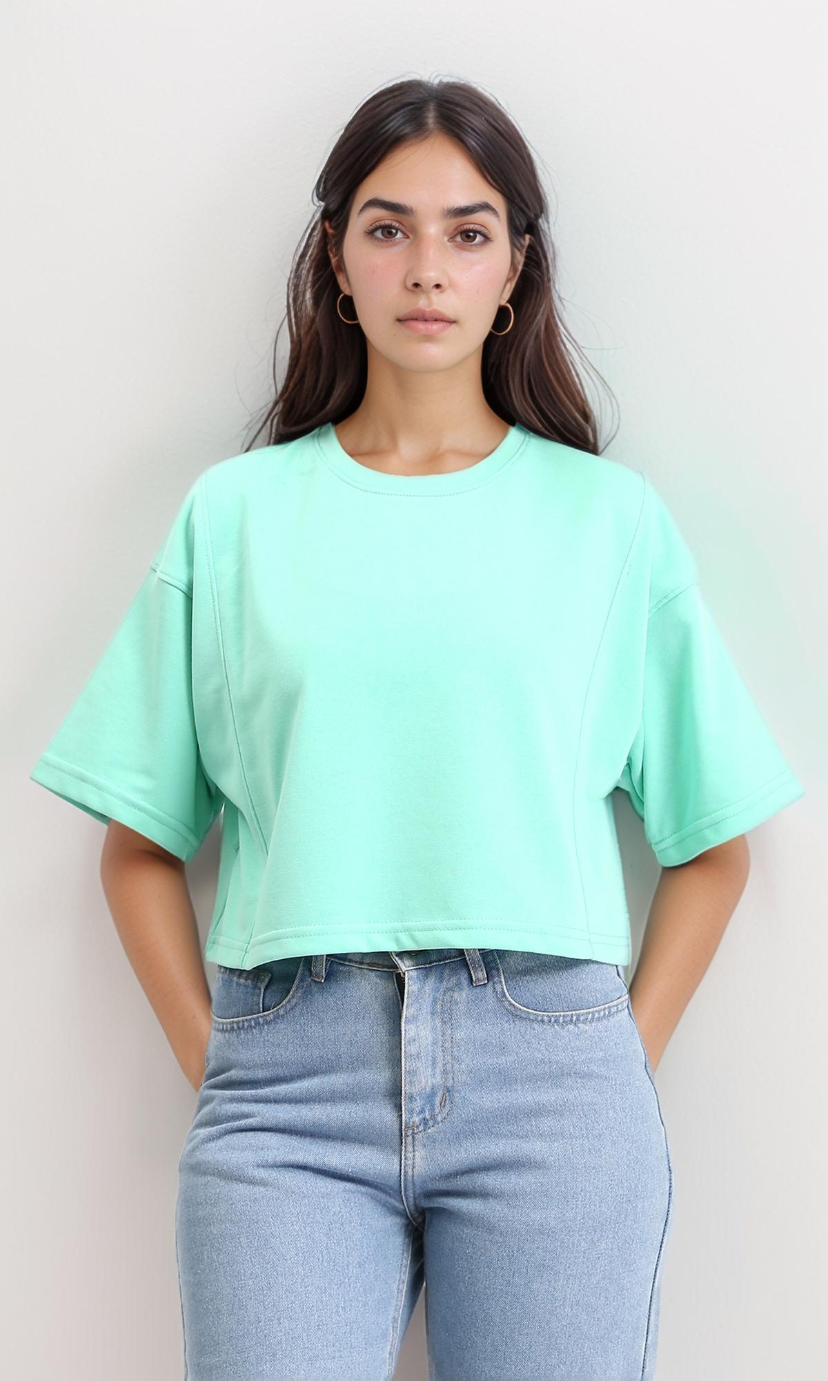 Solid Slip On Cotton Short Tee - Seafoam Green