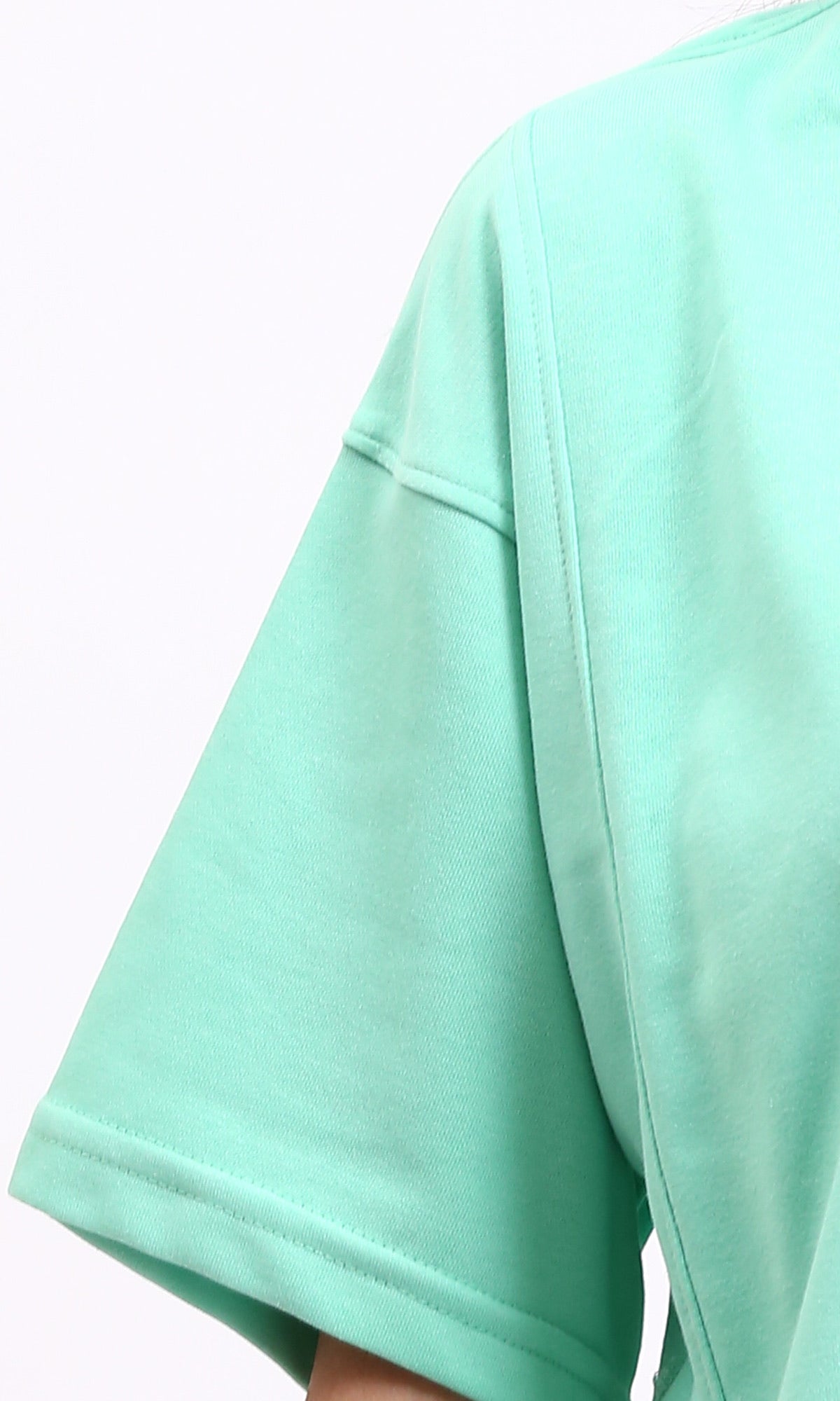 R207779 - تي شيرت قصير قطني سادة سهل الارتداء - أخضر بحري