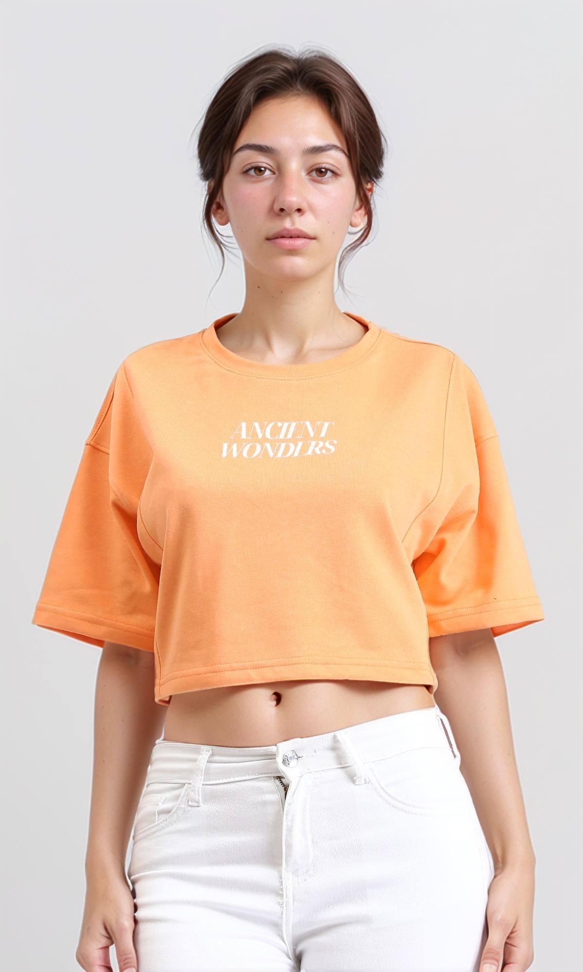 "ancient Wonders" Printed Short Tee - Light Orange