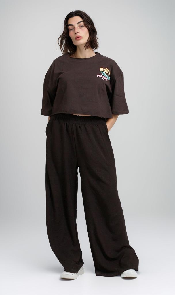 R207782 - Graphic Printed Cropped T-Shirt - Black