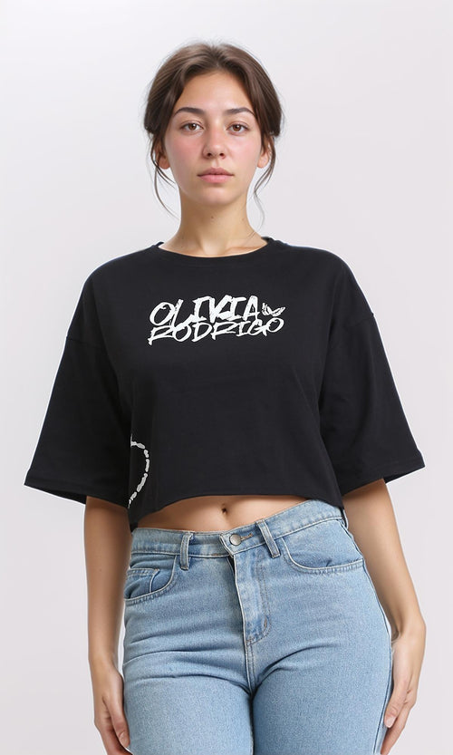 R207783 - Slip On Elbow Sleeves Printed Tee - Black