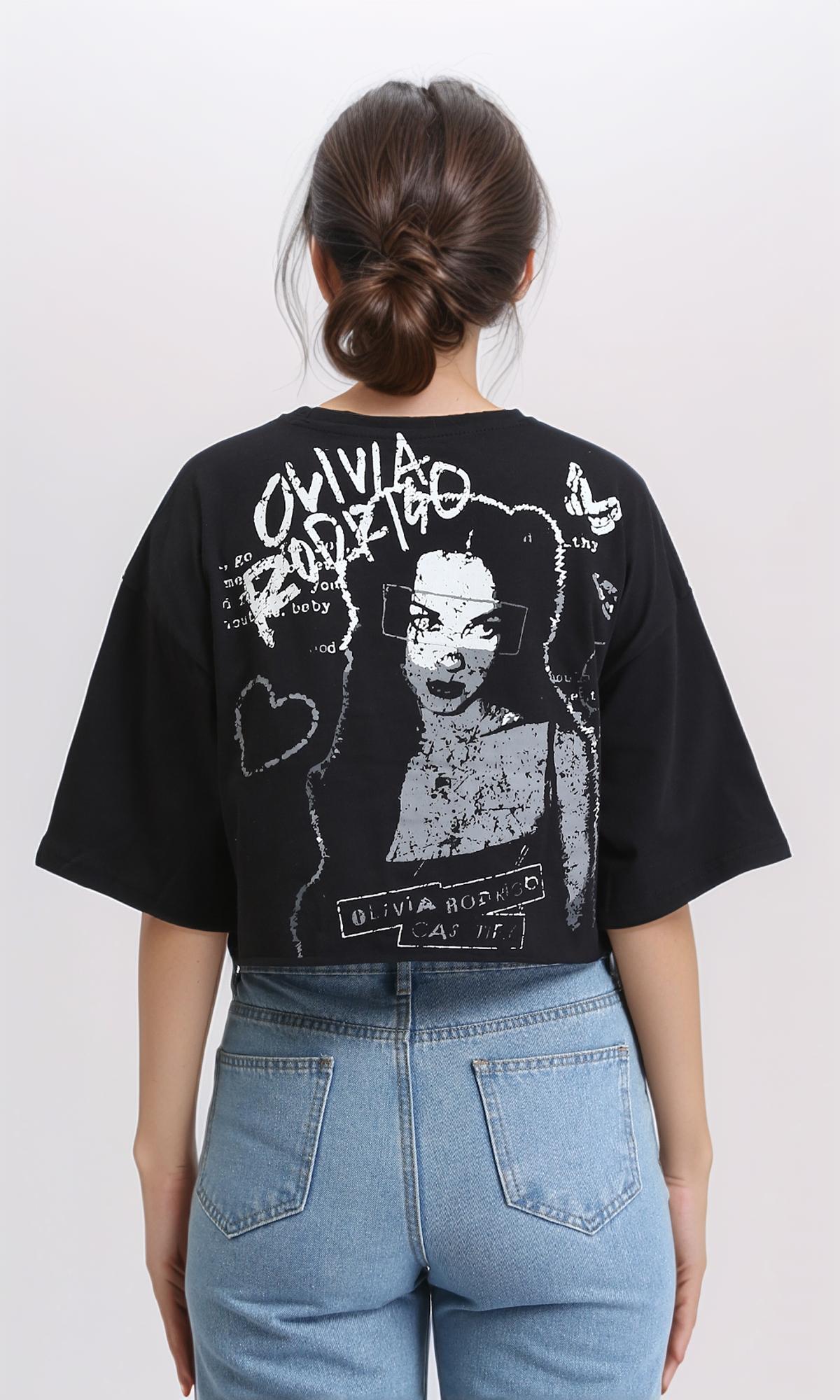 R207783 - Slip On Elbow Sleeves Printed Tee - Black