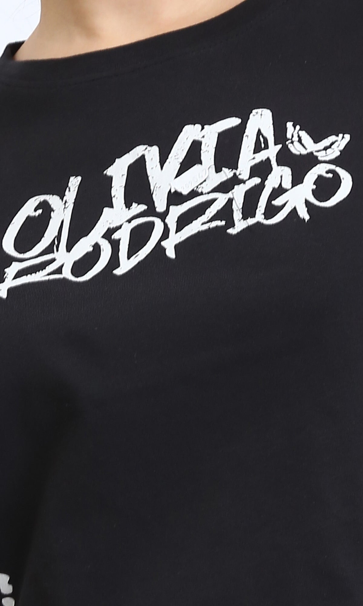 R207783 - Slip On Elbow Sleeves Printed Tee - Black