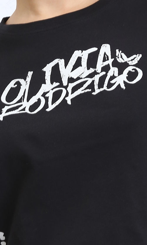 R207783 - Slip On Elbow Sleeves Printed Tee - Black