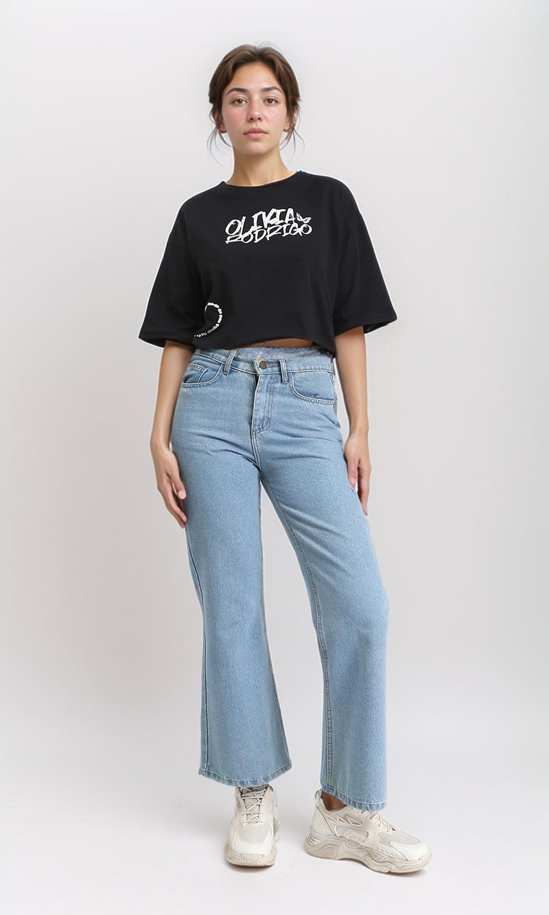 R207783 - Slip On Elbow Sleeves Printed Tee - Black