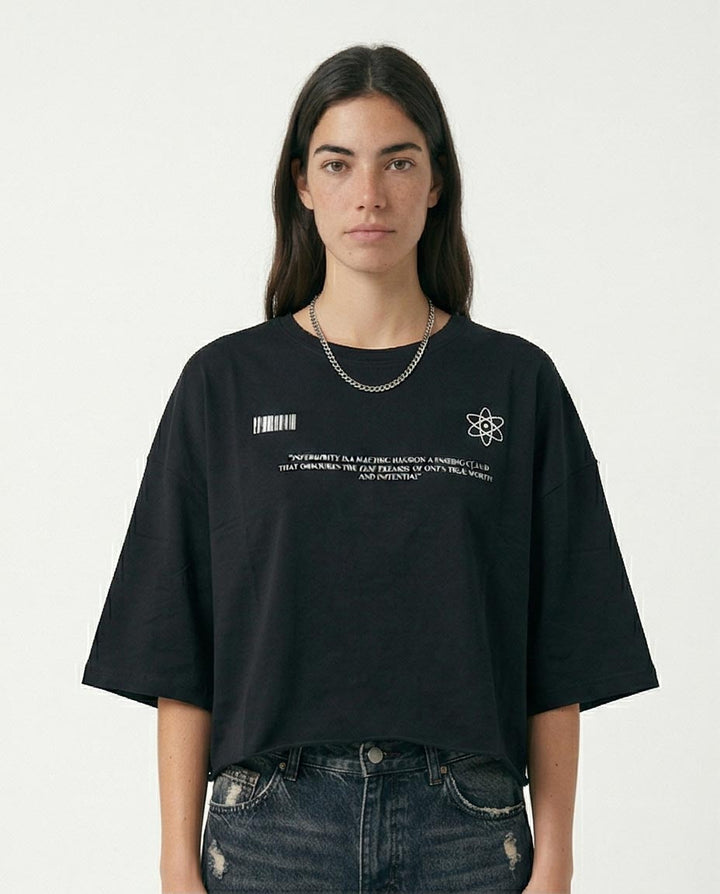 Ravin Boxy Graphic Cropped Streetwear T-Shirt in Black - "True Worth" Edition - R207784