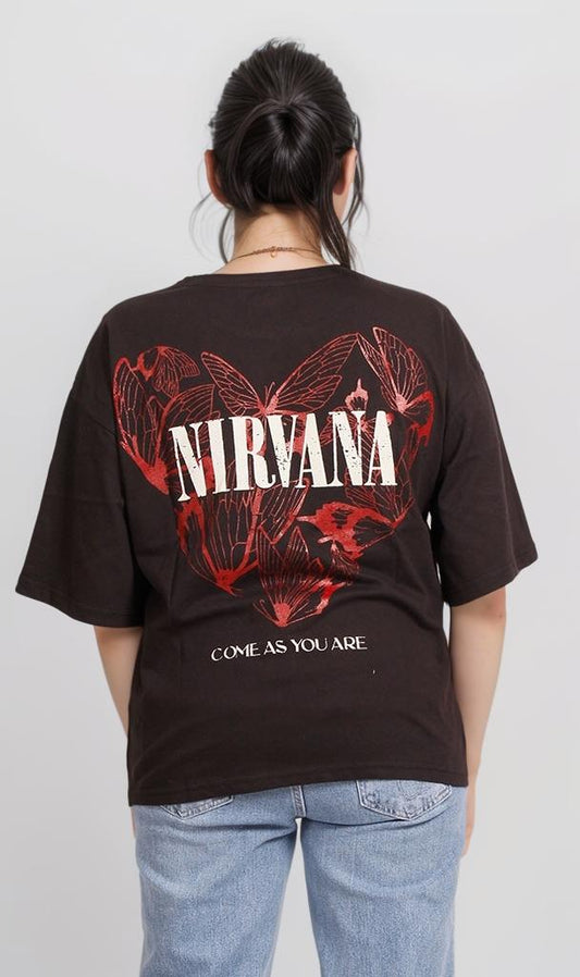 R207785 - Graphic Printed Oversized T-Shirt - Black (Nirvana Heart Print)