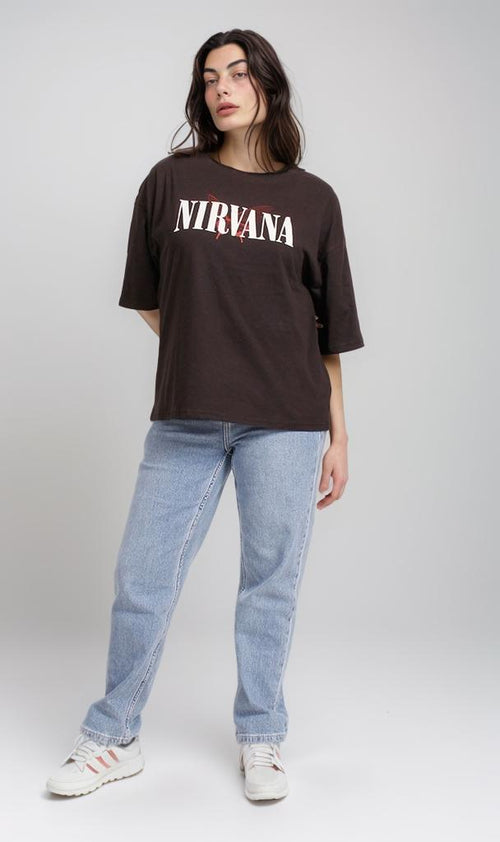 R207785 - Graphic Printed Oversized T-Shirt - Black (Nirvana Heart Print)