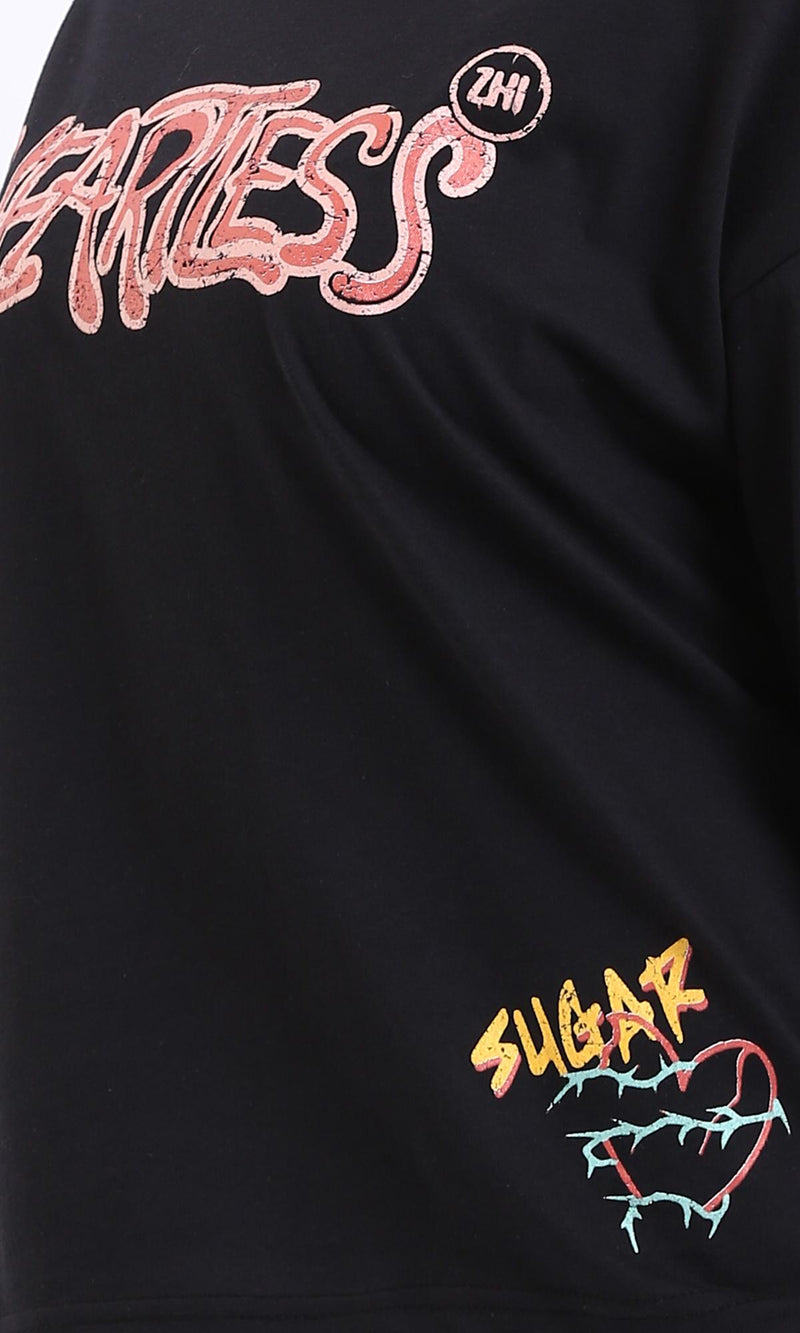 R207786-"Heartless" Printed Relaxed Tee - Black