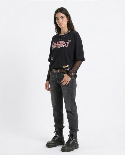 Ravin Unisex Oversized "Heartless" Graphic Tee – Acid Grunge Series - Black - R207786