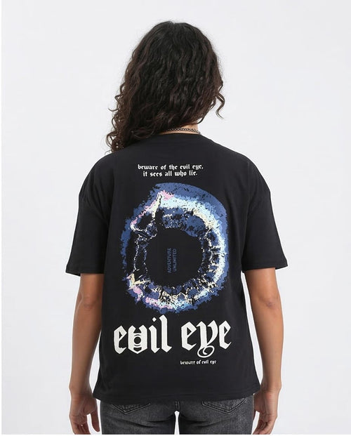 Ravin "Evil Eye" Gothic Graphic Oversized T-Shirt - Black - R207788