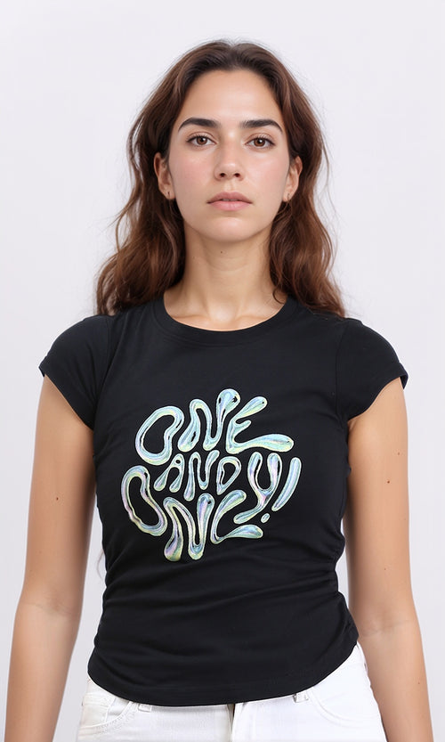 R207790 - "One And Only" Printed Cap Sleeves Tee - Black