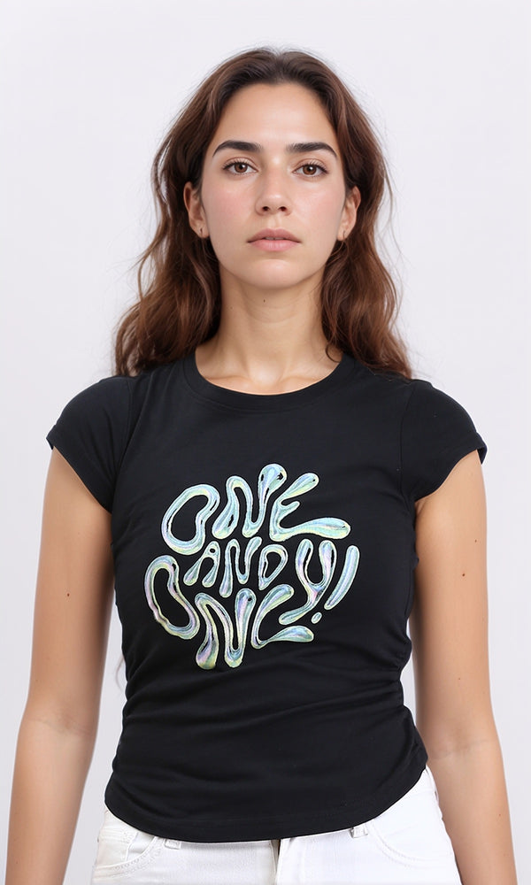 R207790 - "One And Only" Printed Cap Sleeves Tee - Black