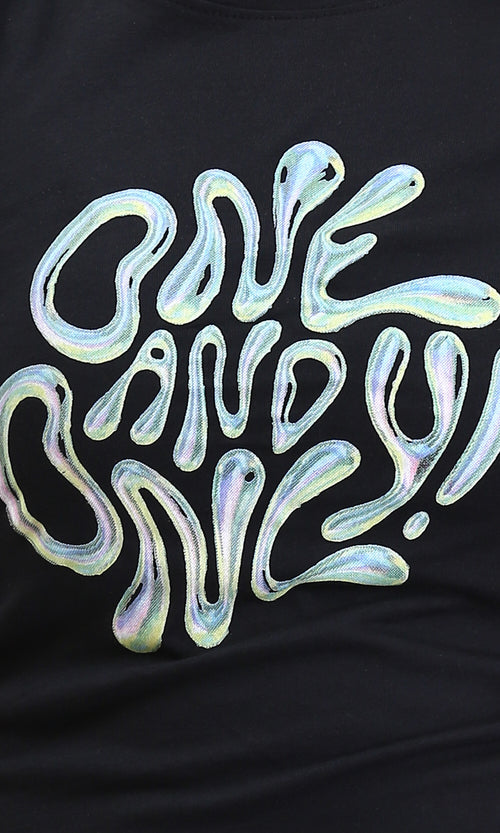 R207790 - "One And Only" Printed Cap Sleeves Tee - Black