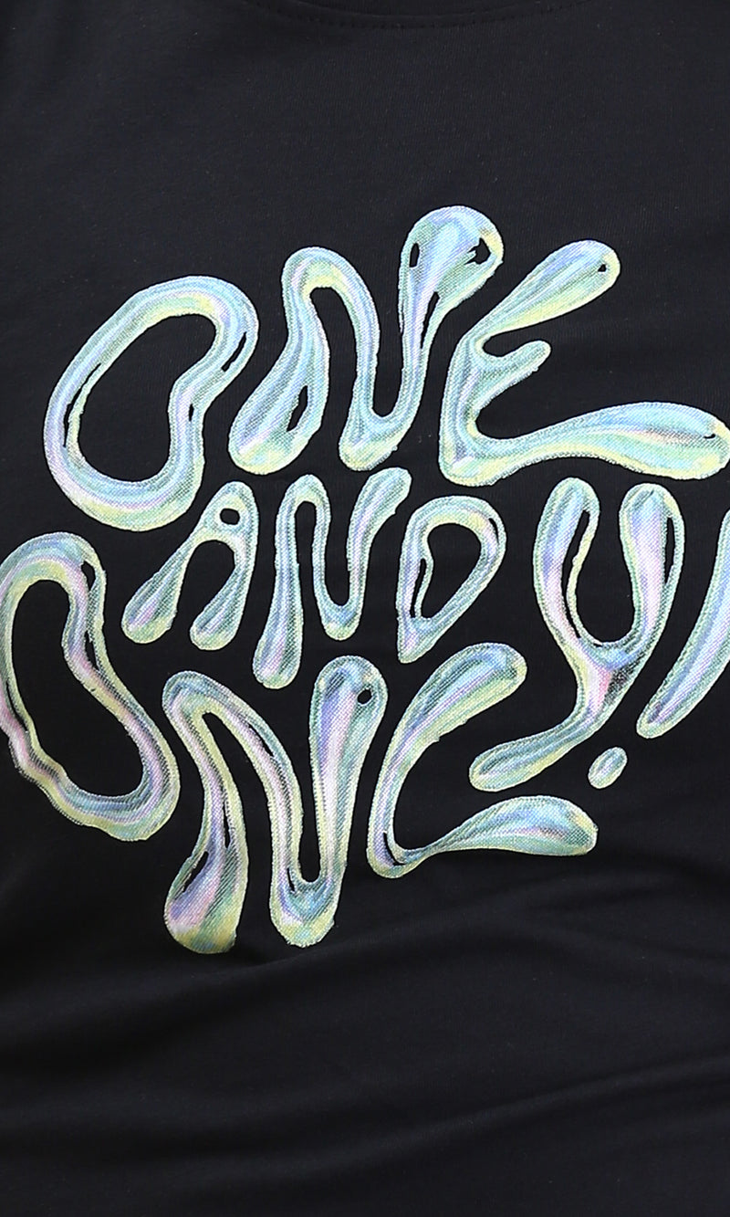 R207790 - "One And Only" Printed Cap Sleeves Tee - Black