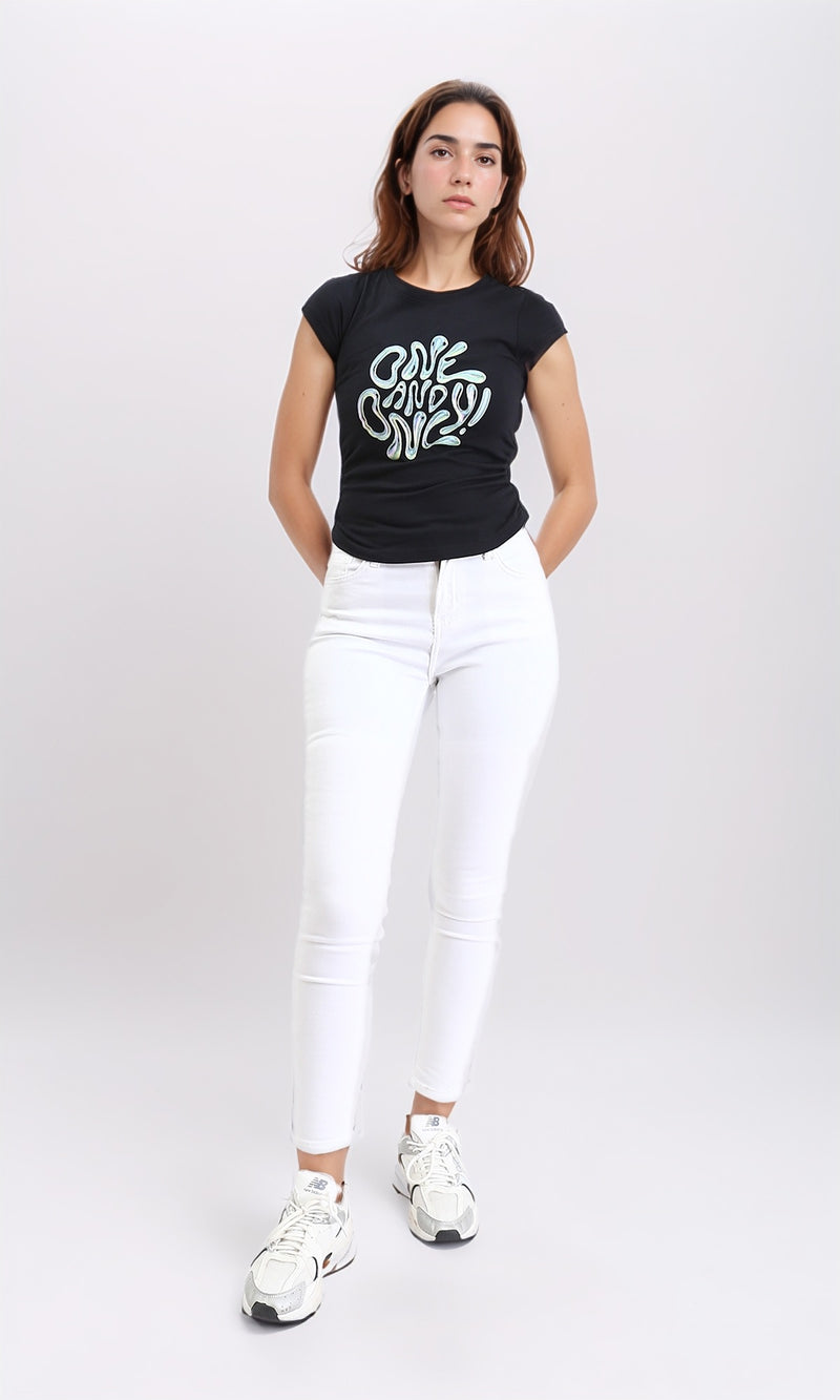 R207790 - "One And Only" Printed Cap Sleeves Tee - Black