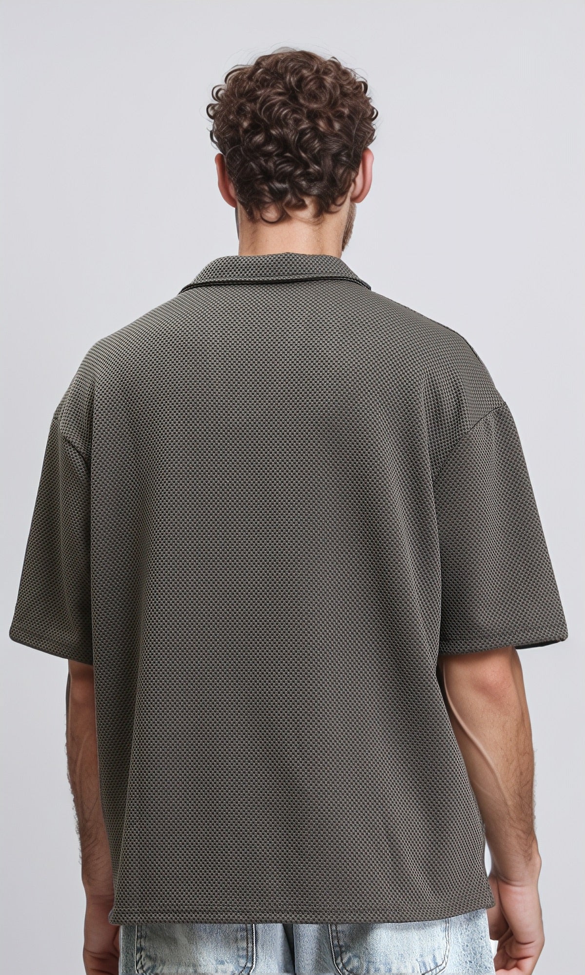 R207829 - Open Neck Elbow Sleeves Polo Shirt - Dark Grey