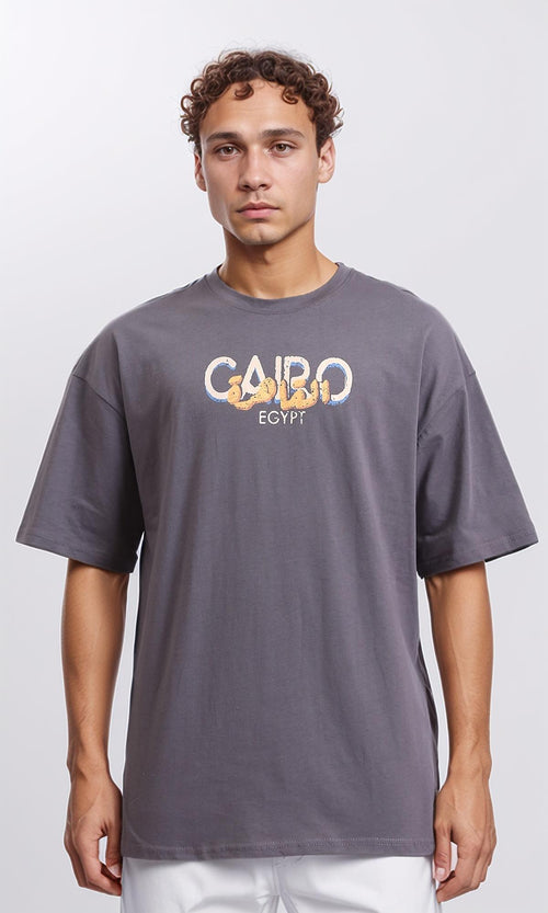 R207833 - "Cairo" Printed Elbow Sleeves Tee - Dark Grey