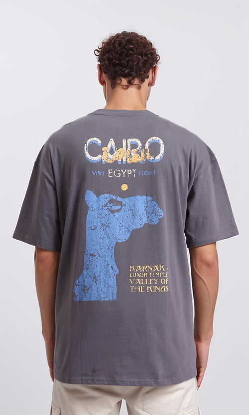 R207833 - "Cairo" Printed Elbow Sleeves Tee - Dark Grey