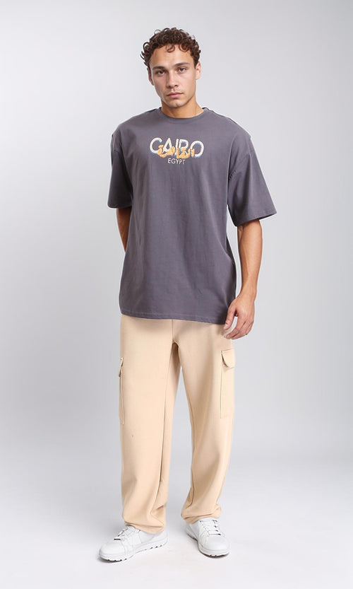 R207833 - "Cairo" Printed Elbow Sleeves Tee - Dark Grey