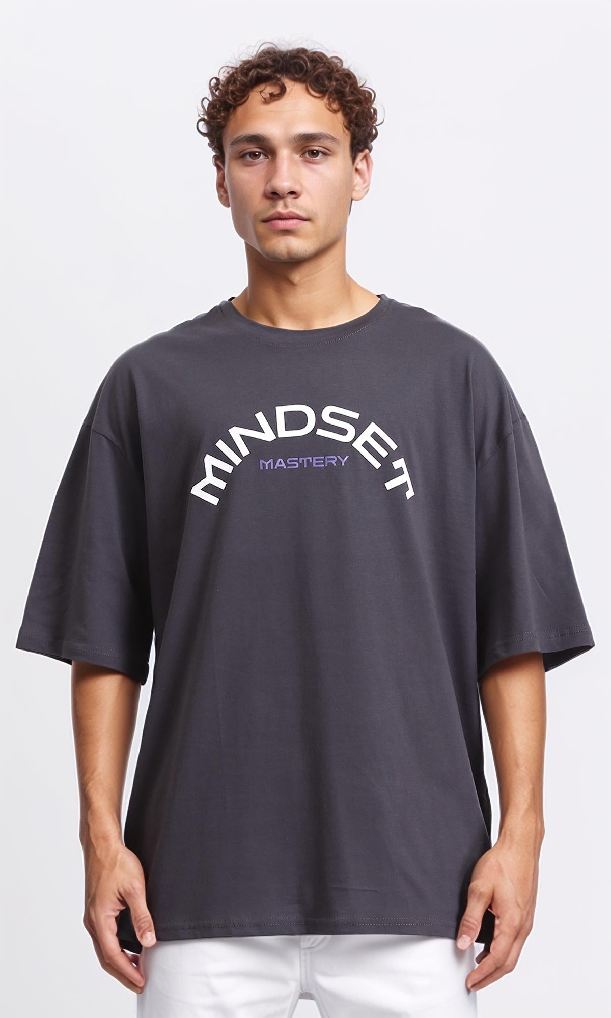 Cotton"mindset" Printed Loose Tee - Dark Grey