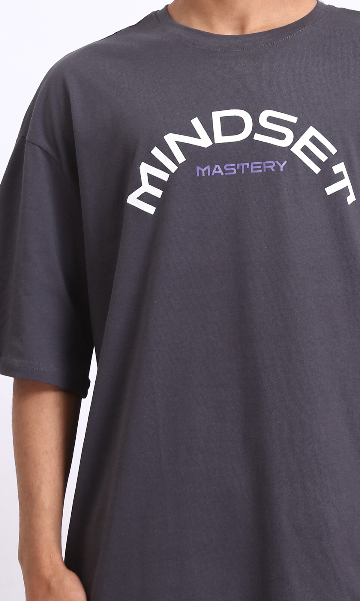 R207834 - Cotton"Mindset" Printed Loose Tee - Dark Grey
