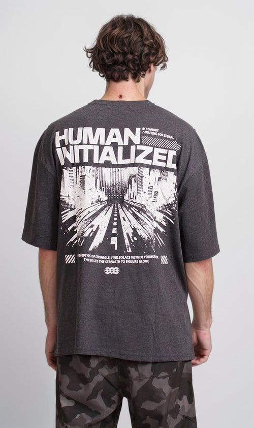 R207836 - Graphic Printed Oversized T-Shirt - Charcoal Grey