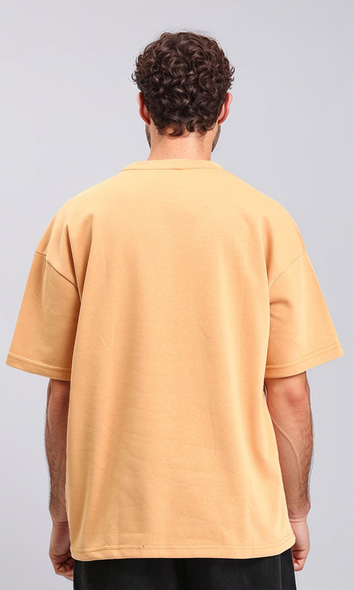 R207837 - Round Neck Solid Tee with Front Pocket - Light Orange