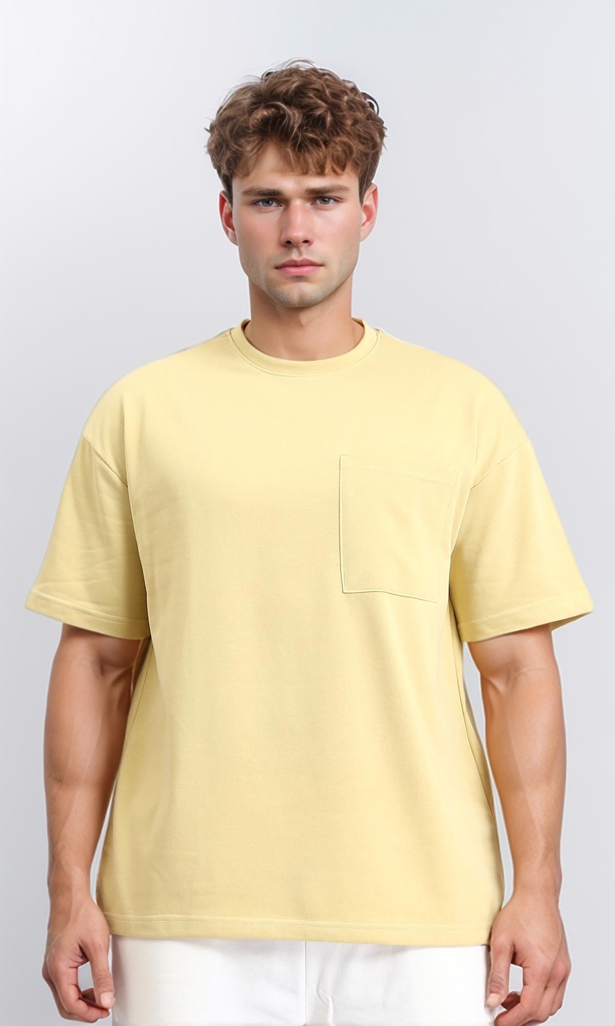 Solid Basic Tee with Front Pocket - Light Yellow
