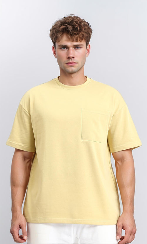 R207839 - Solid Basic Tee with Front Pocket - Light Yellow