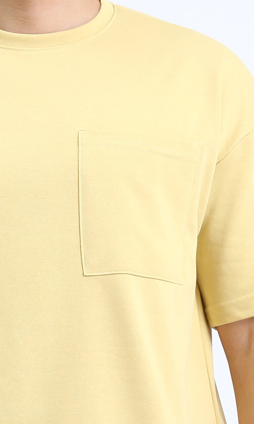 R207839 - Solid Basic Tee with Front Pocket - Light Yellow