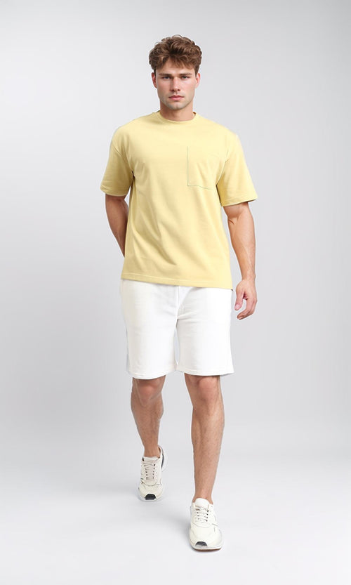 R207839 - Solid Basic Tee with Front Pocket - Light Yellow