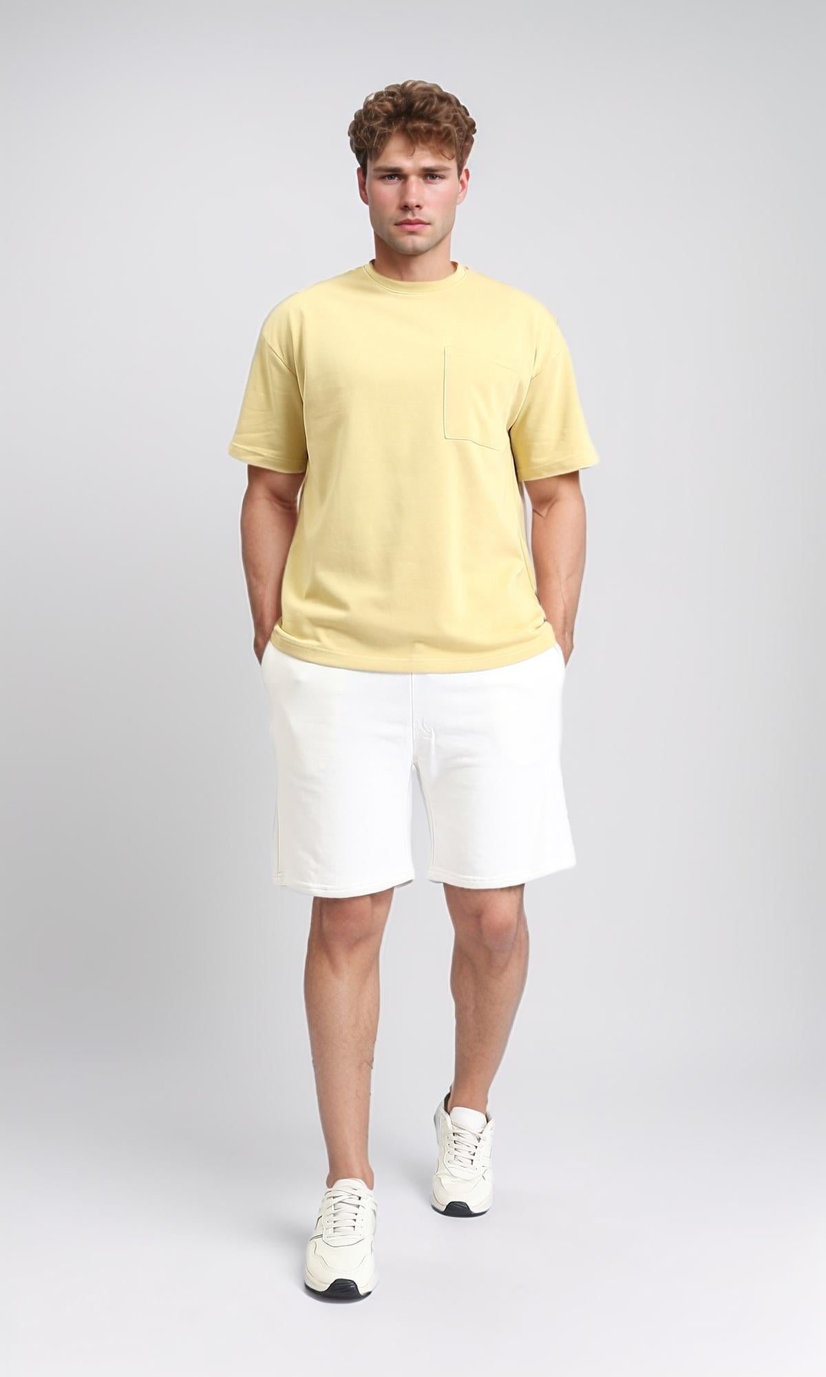 R207839 - Solid Basic Tee with Front Pocket - Light Yellow