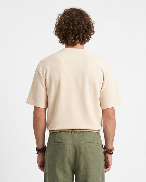 Ravin Men's Relaxed Ribbed Textured Crewneck T-Shirt - Ecru - R207840