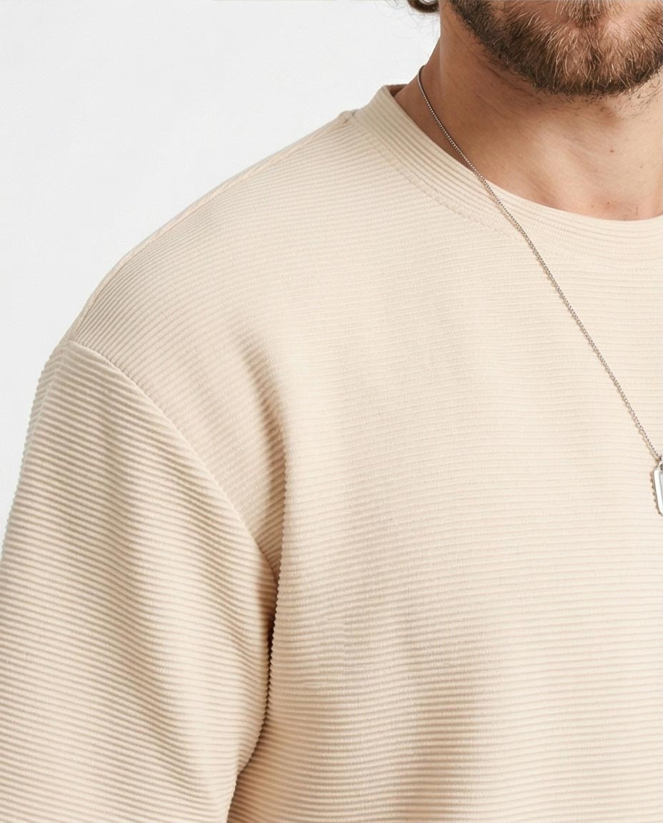 Ravin Men's Relaxed Ribbed Textured Crewneck T-Shirt - Ecru - R207840