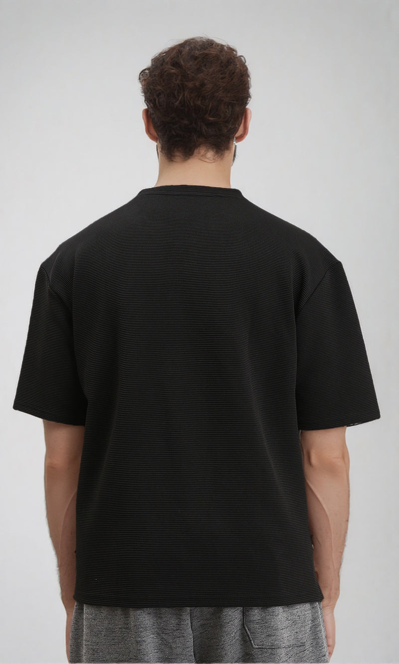 R207842 - Ribbed Round Neck Relaxed Tee - Black