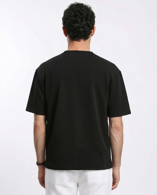 Ravin Men's Horizontal Ribbed Plissé T-Shirt – Black - R207842
