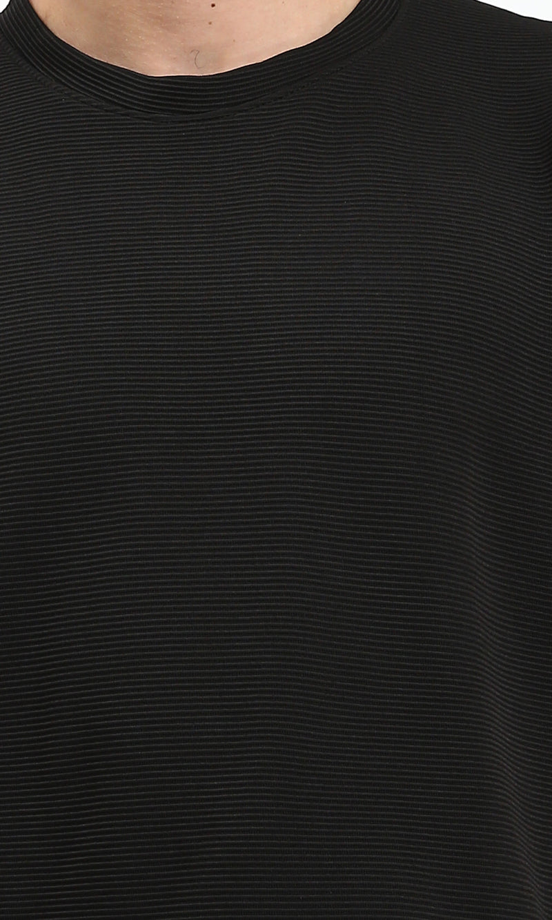 R207842 - Ribbed Round Neck Relaxed Tee - Black