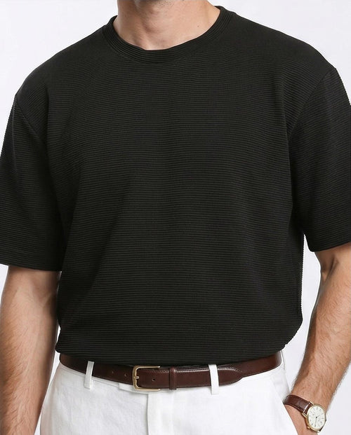 Ravin Men's Horizontal Ribbed Plissé T-Shirt – Black - R207842
